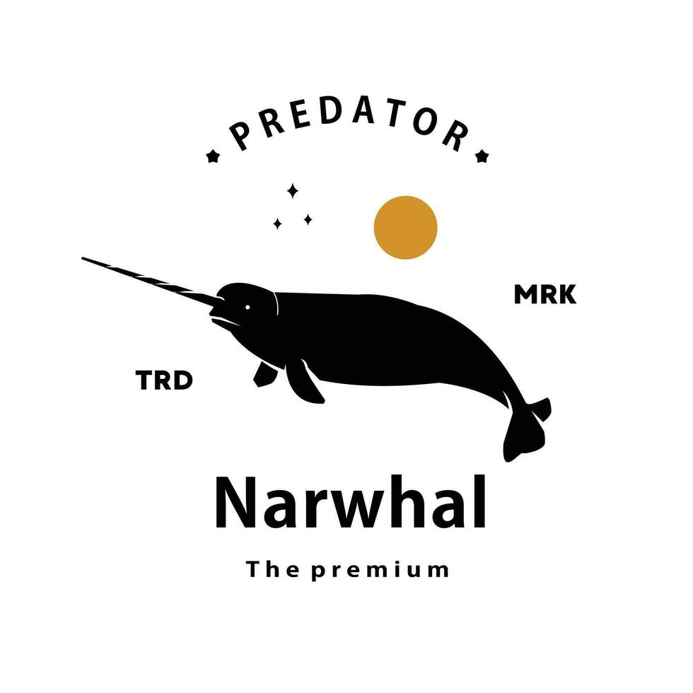 vintage retro hipster narwhal logo vector outline silhouette art icon