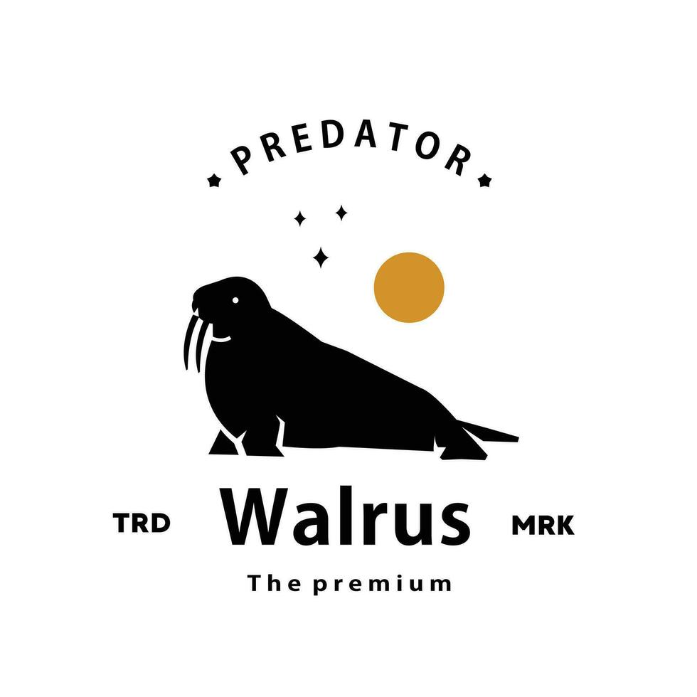 vintage retro hipster walrus logo vector outline silhouette art icon