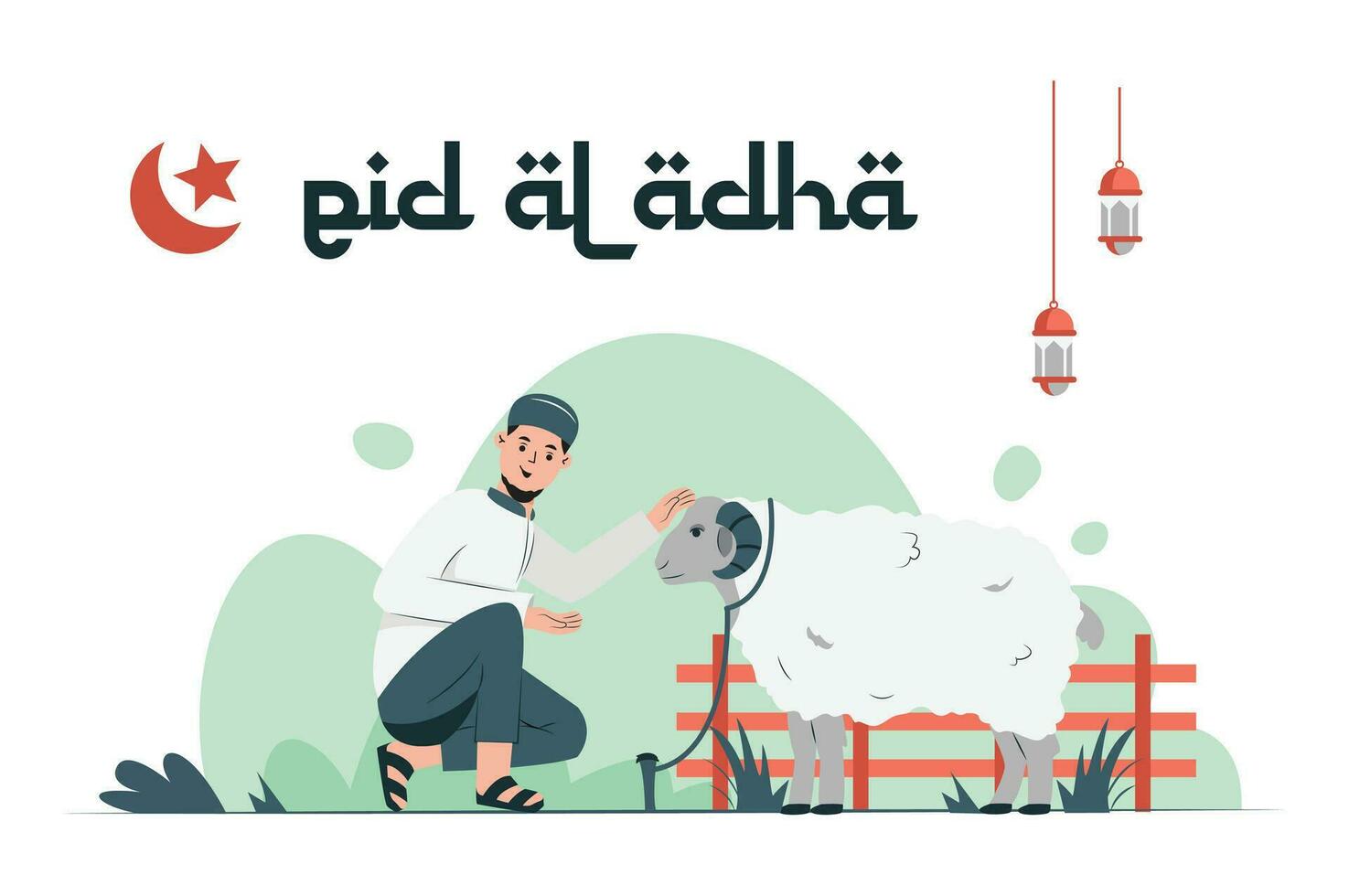 Illustration vector graphic of eid al-adha and The feast of sacrifice . sheep and man muslim Perfect for poster and banner