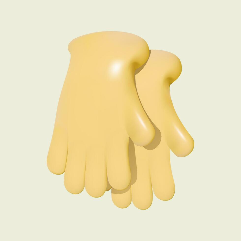 3D cartoon yellow rubber gloves isolated. vector