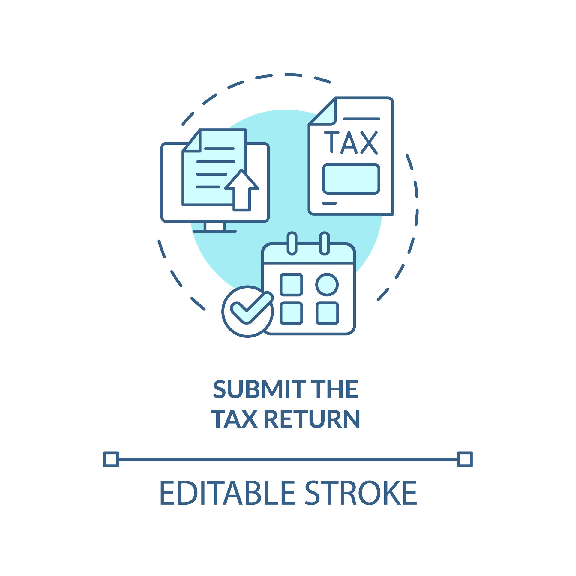 Submit tax return soft blue concept icon. Send documents by deadline. How to apply for tax