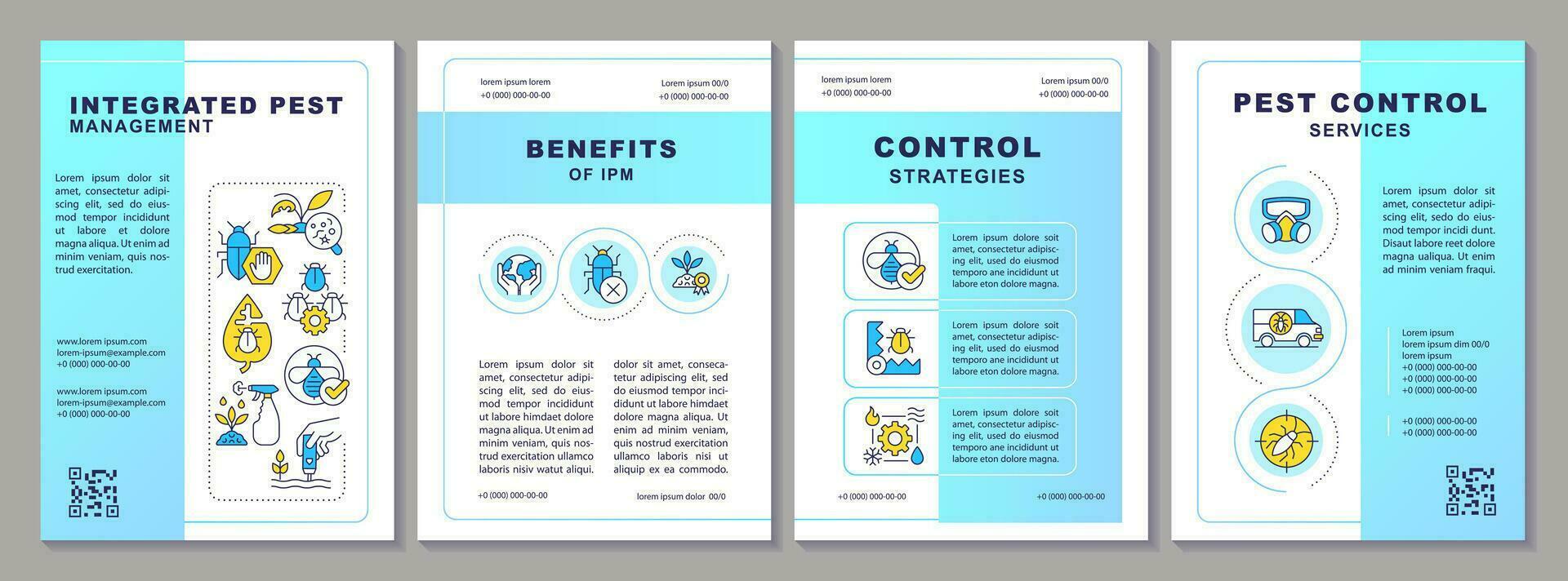 2D integrated pest management creative brochure template, leaflet design with thin line icons, 4 vector layouts.