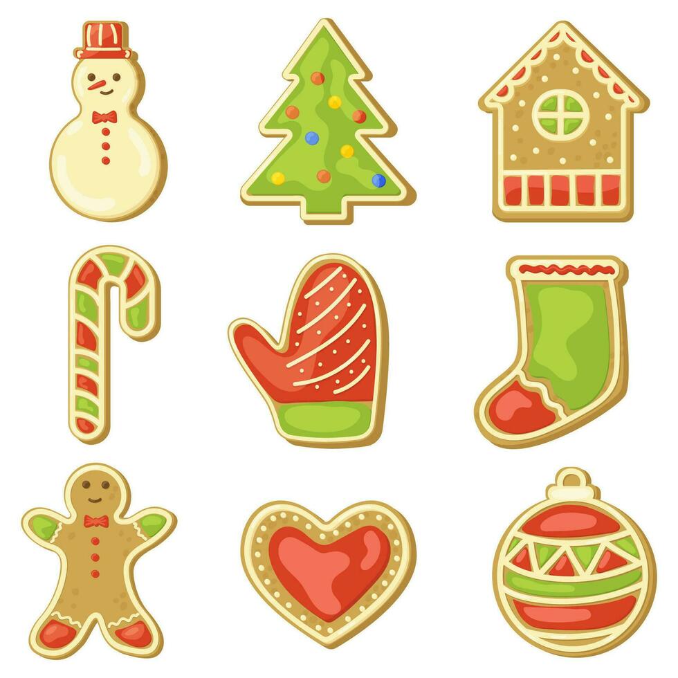 Set of Christmas cookies. Vector icons isolated on white background. Cute style