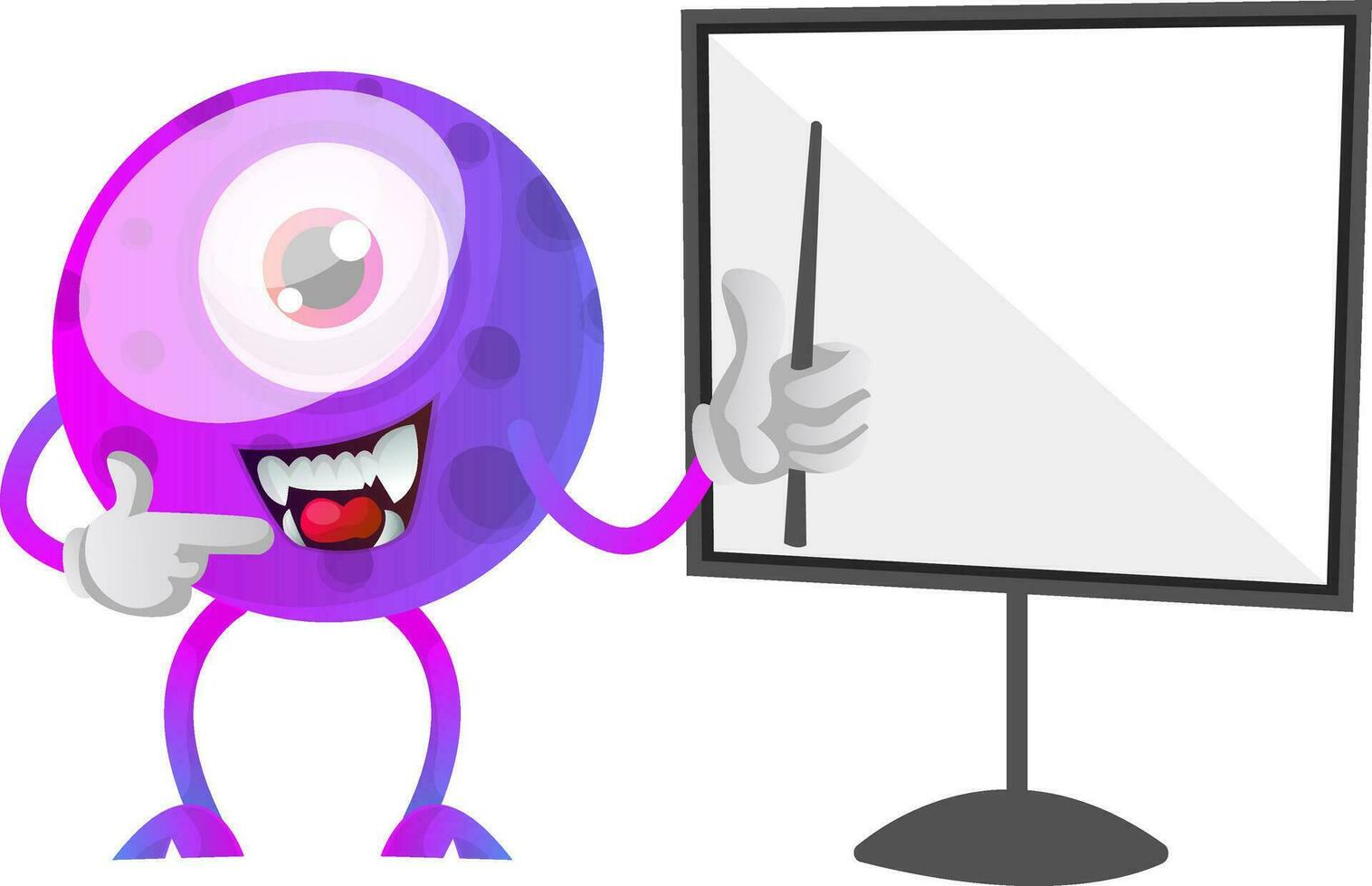 uno ojos púrpura monstruo demostración cómo a dibujar en un tablero ilustración vector en blanco antecedentes