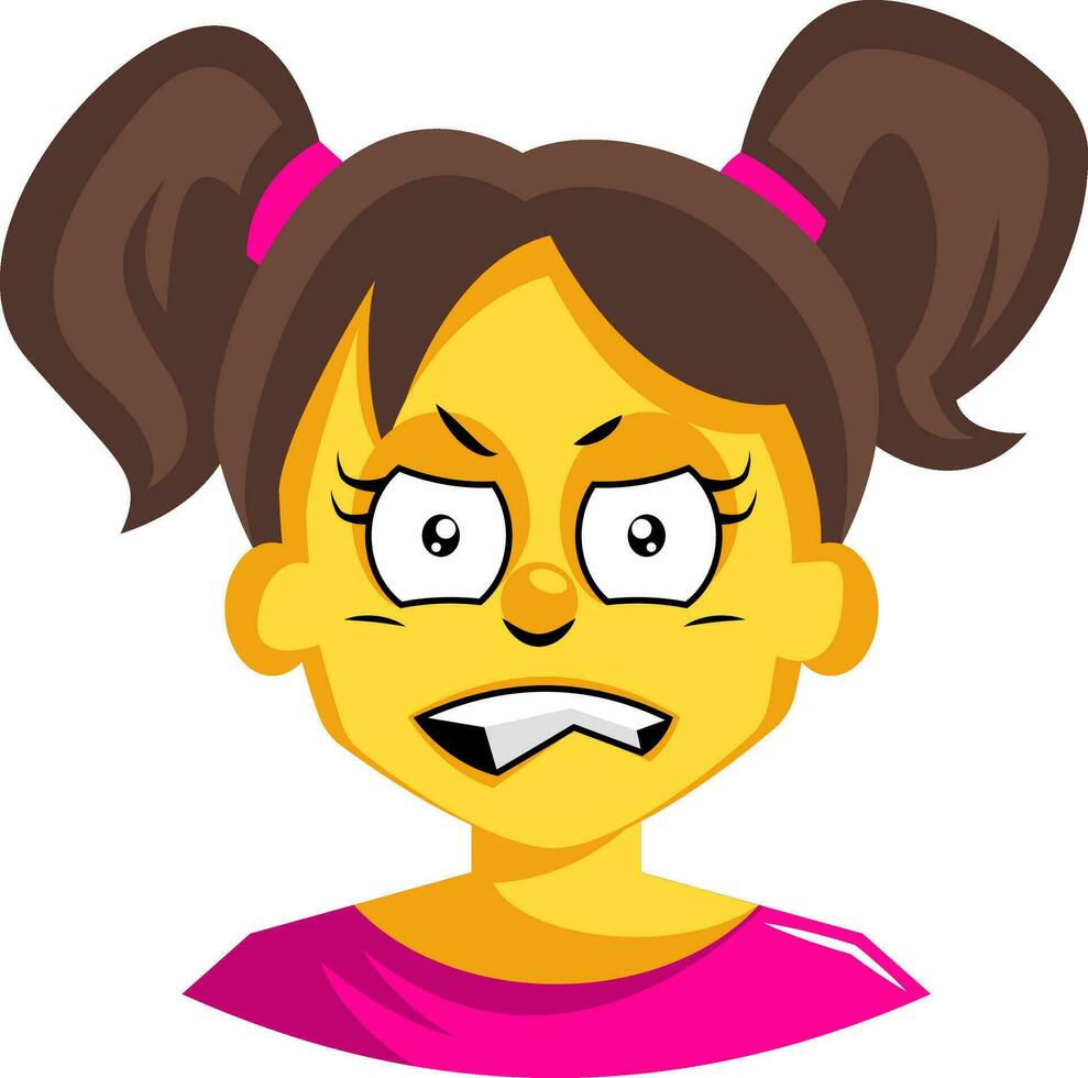 Angry girl with pigtails illustration vector on white background