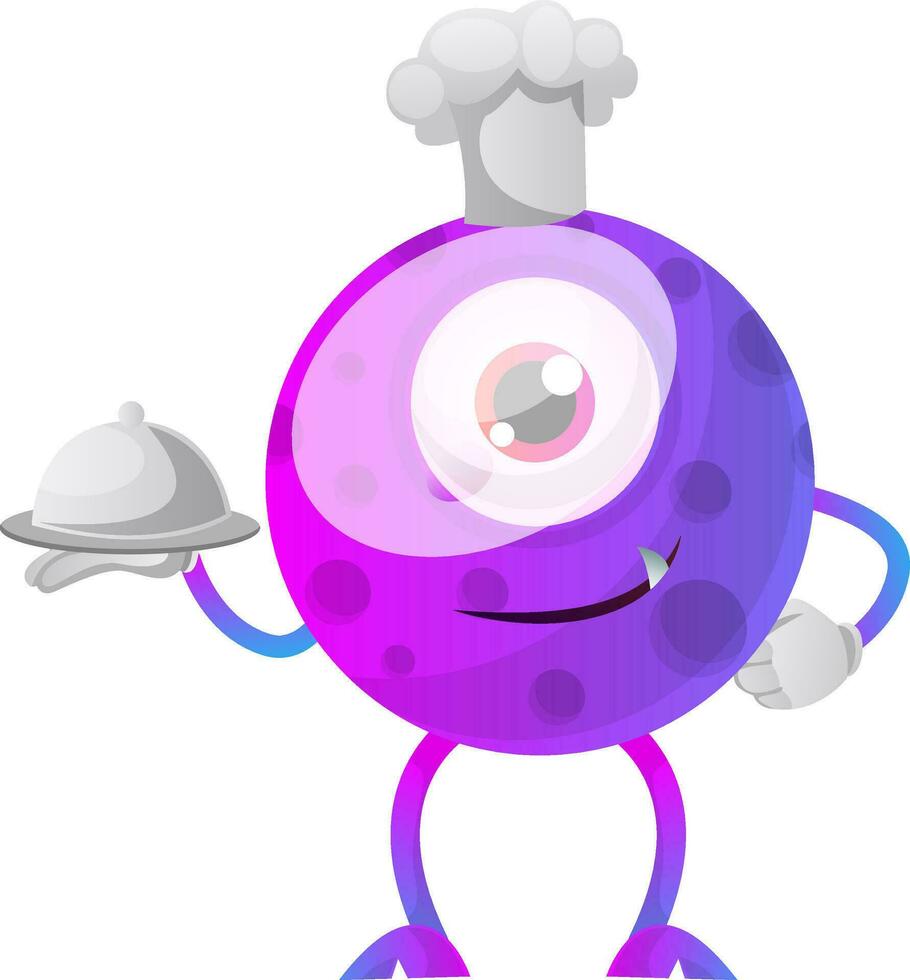 One eyed purple monster chef illustration vector on white background