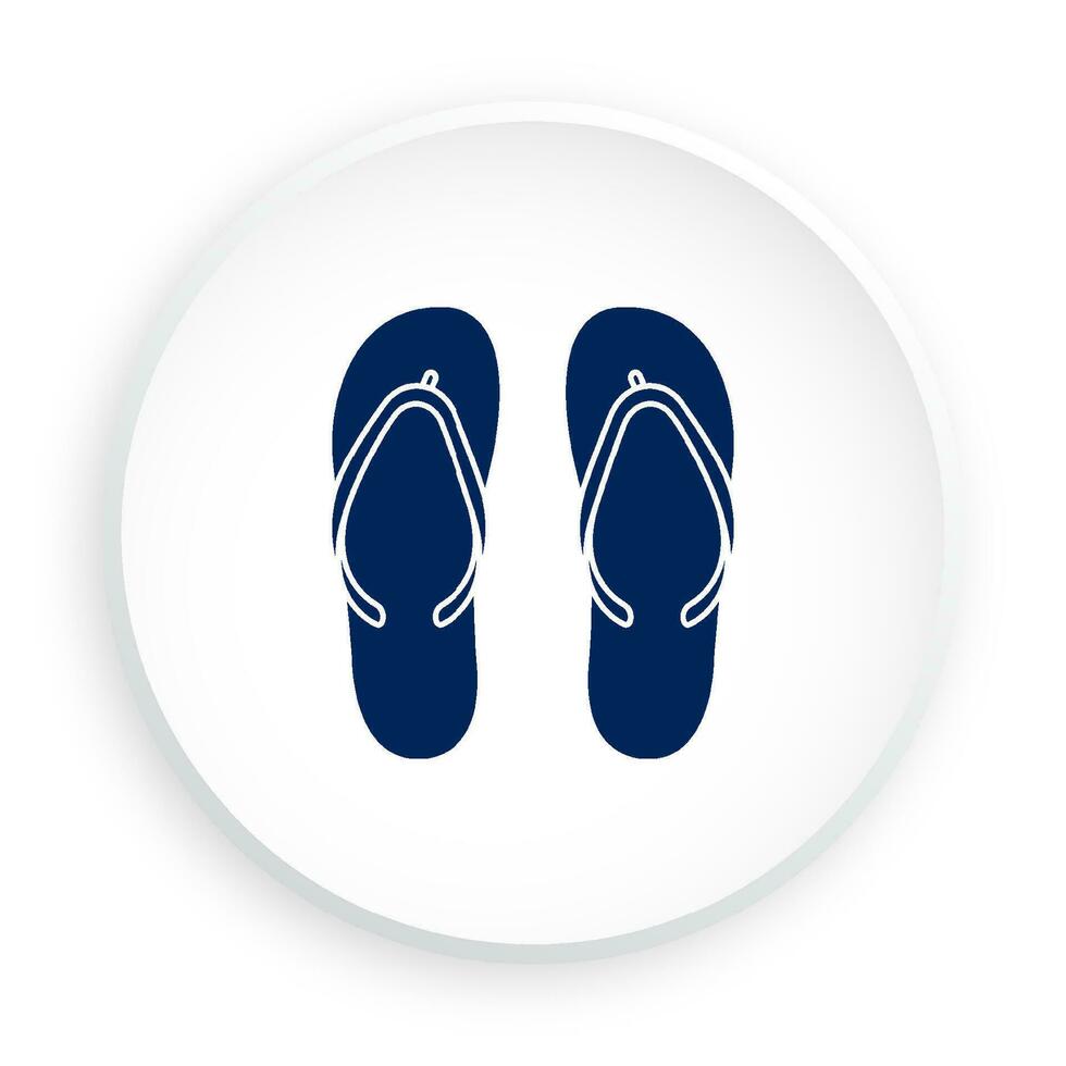 Beach rubber slippers icon in neomorphism style for mobile app. Equipment for rescue of drowning. Button for mobile application or web. Vector on white background