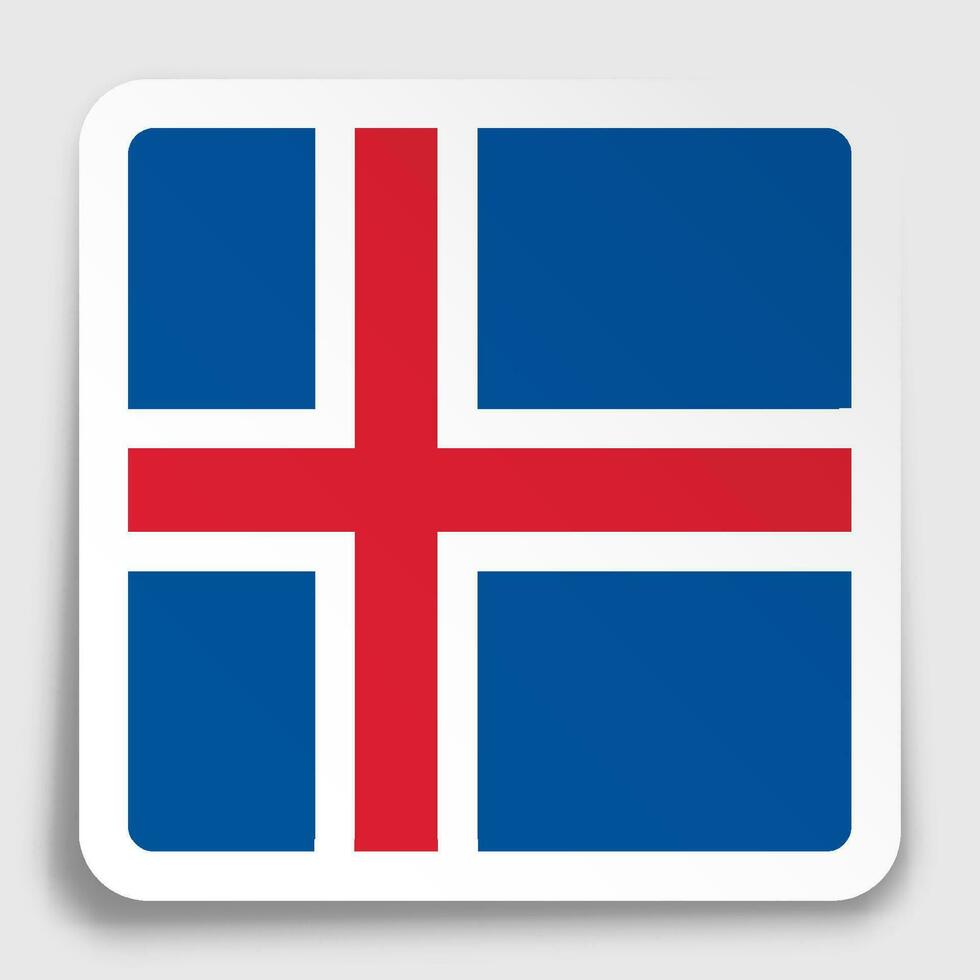 Iceland flag icon on paper square sticker with shadow. Button for mobile application or web. Vector