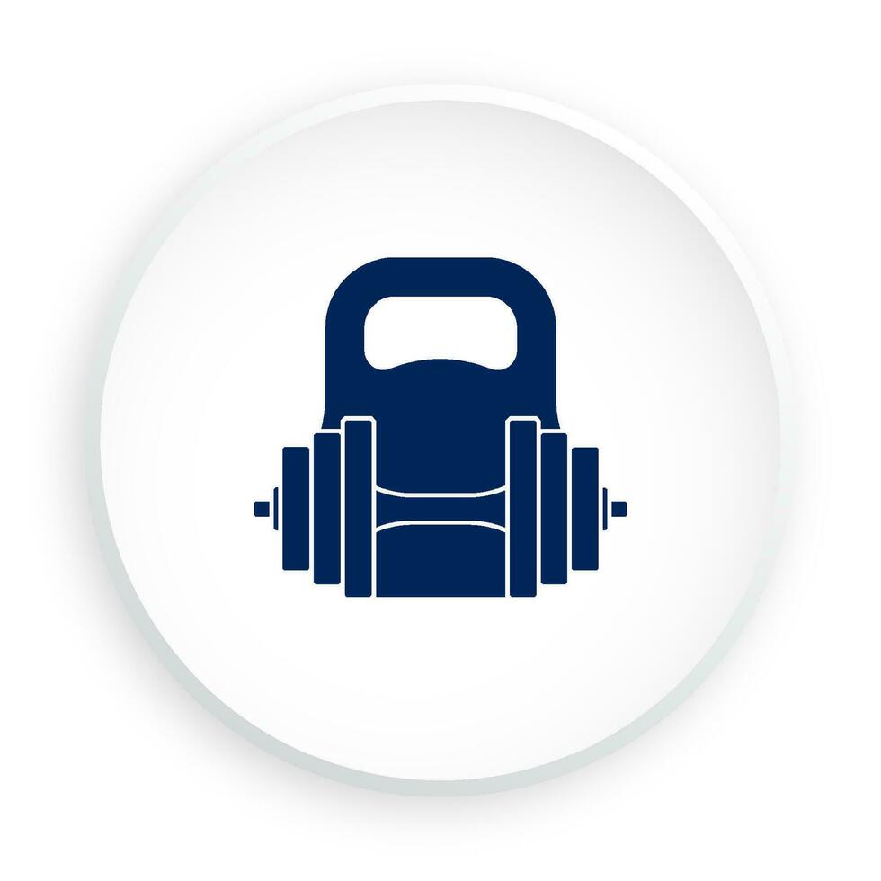 round heavy kettlebell for sports and dumbbell icon in neomorphism style for mobile app. Sport equipment. Button for mobile application or web. Vector on white background