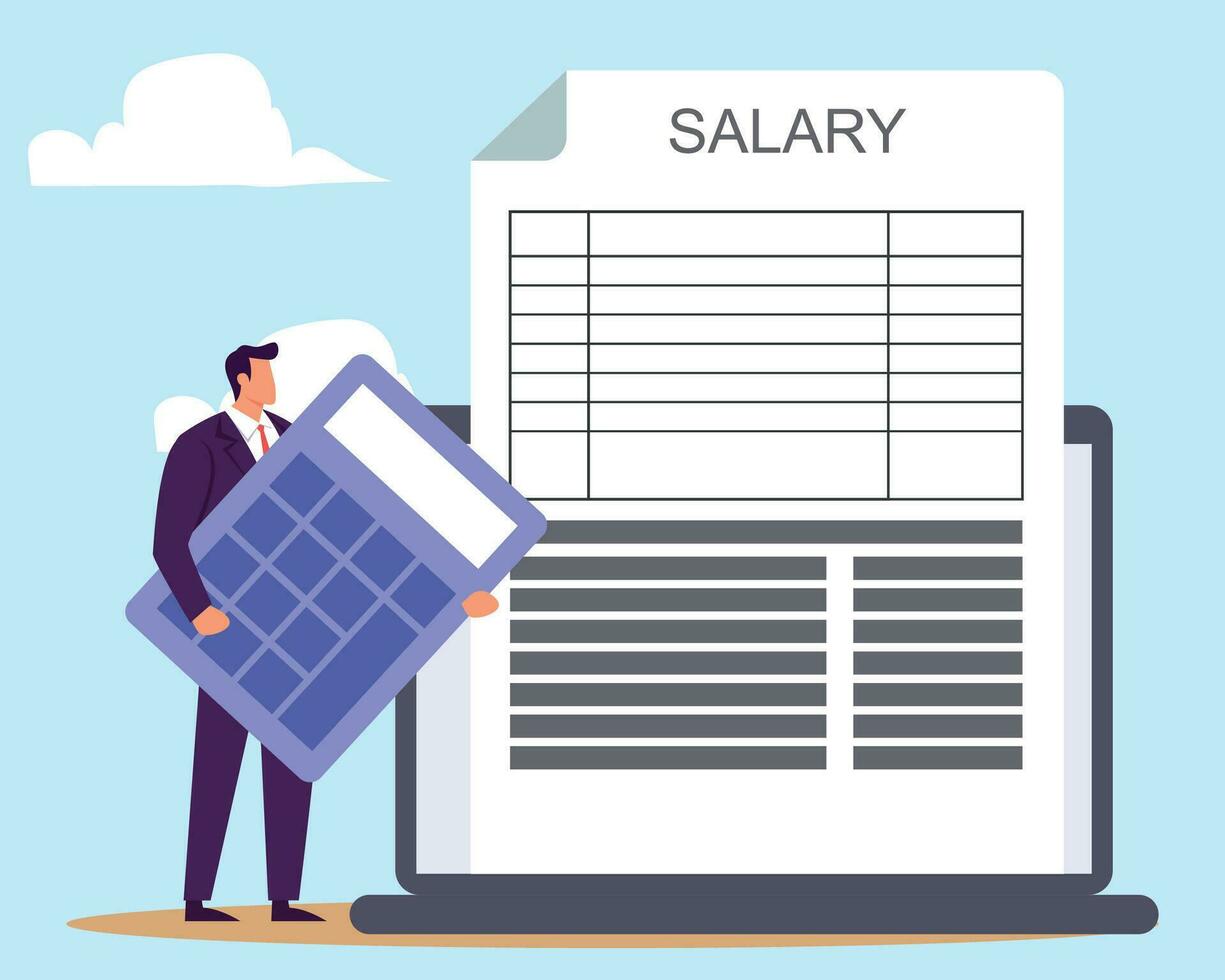 Salary payroll system, online income calculate and automatic payment, office accounting administrative or calendar pay date, employee wages concept vector