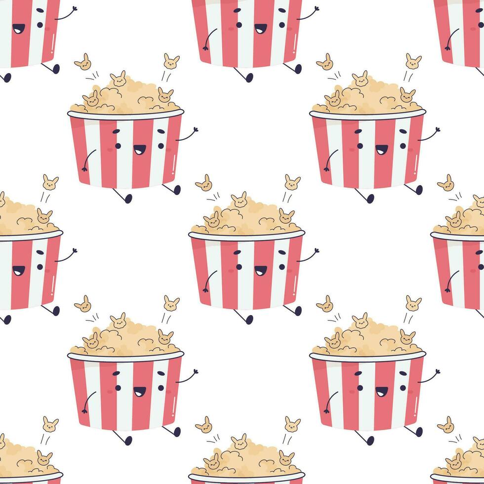 Seamless pattern popcorn, movie food, pizza, cute vector