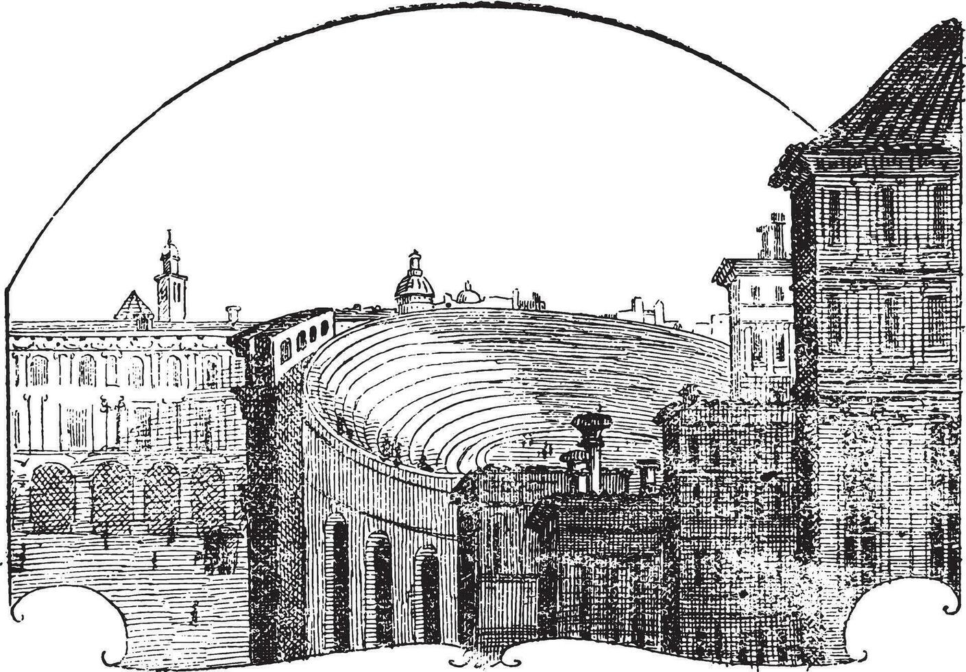 Amphitheater of Verona, vintage engraving. vector