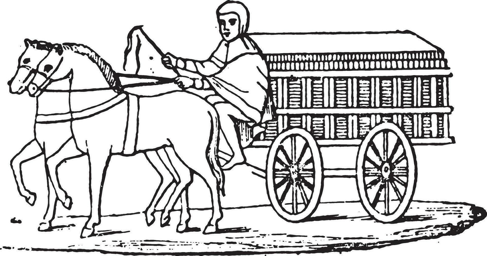 Antique wagon, vintage engraving. vector