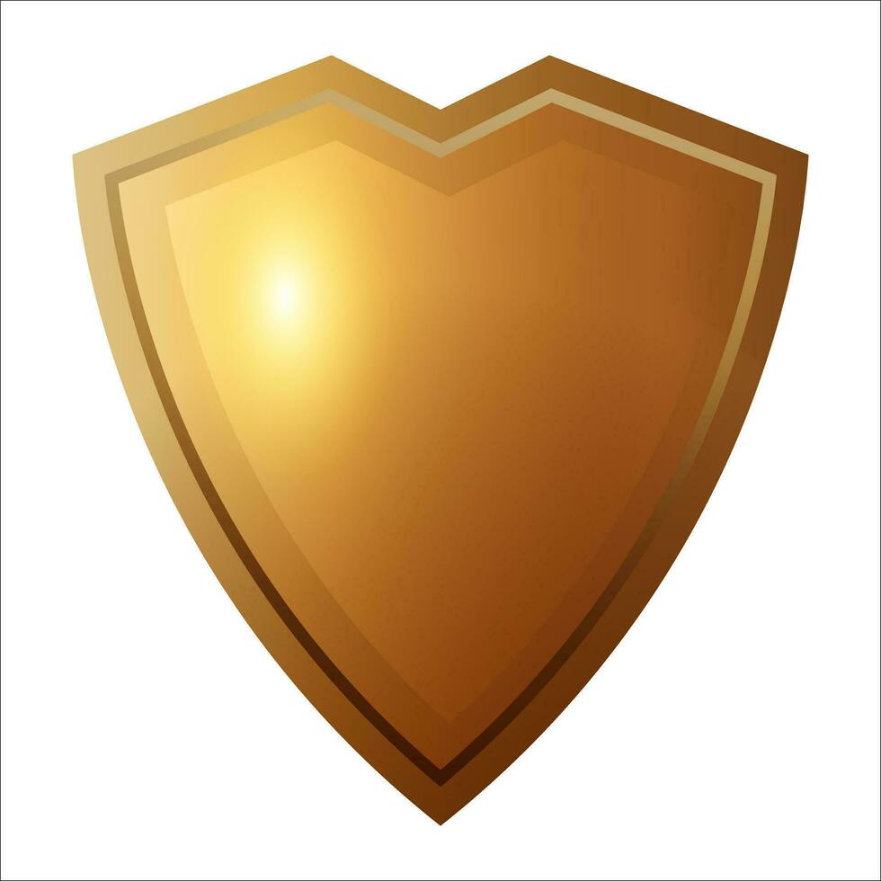 Gold metal shield. Shields with reflection in shiny. Vector gold shields icons isolated. Realistic isolated golden armory. Blank gold metal shield