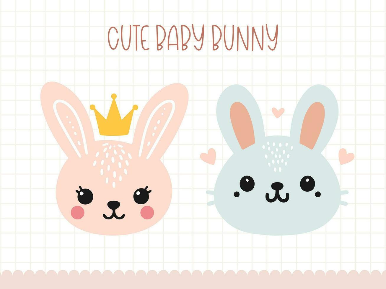 Funny doodle bunny animals in cartoon style. Vector illustration