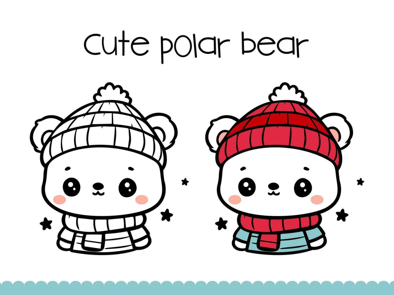 Cute Polar Bear Coloring Page for kids. vector