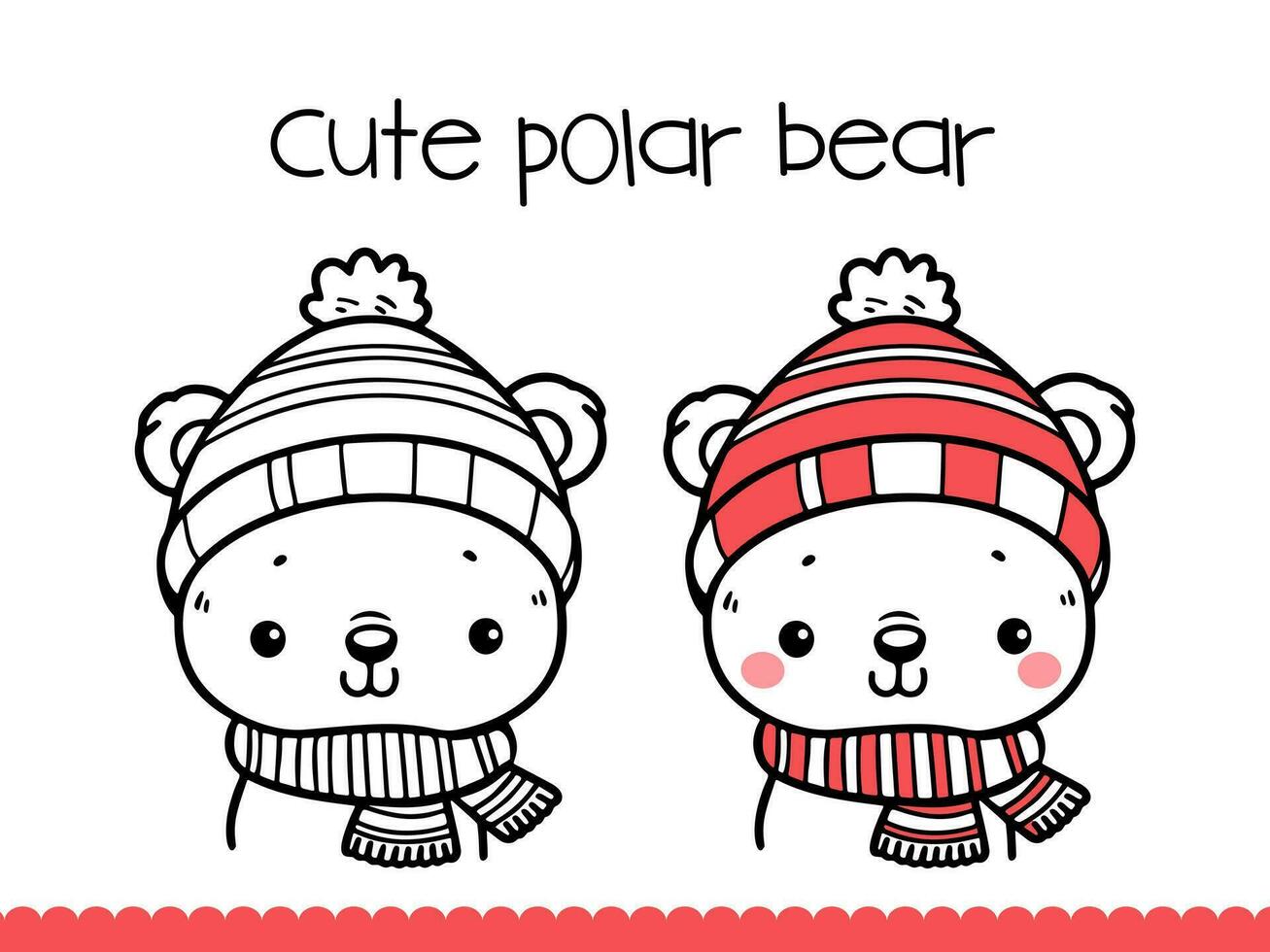 Cute Polar Bear Coloring Page for kids. vector