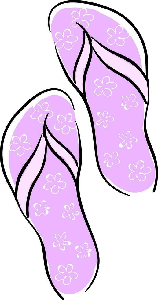 Summer slippers hand drawn design, illustration, vector on white background.