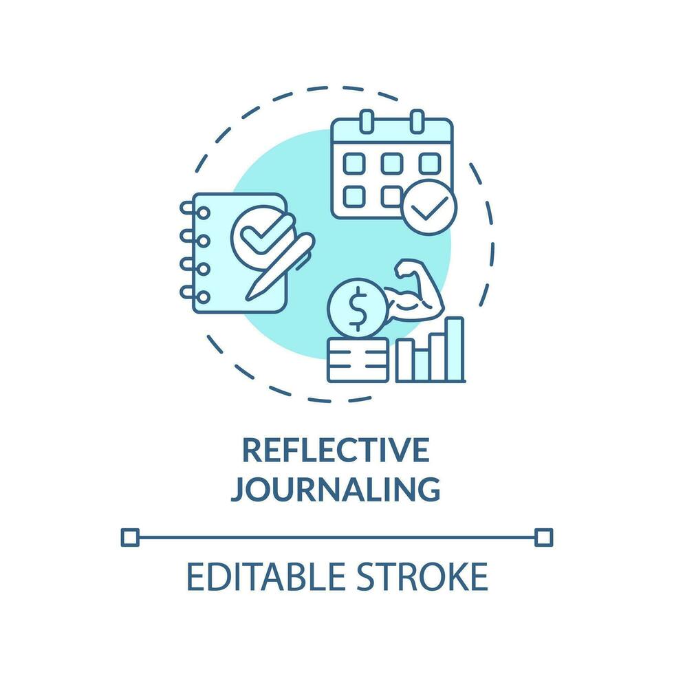 2D editable blue icon reflective journaling concept, isolated vector, mindful entrepreneurship thin line illustration. vector