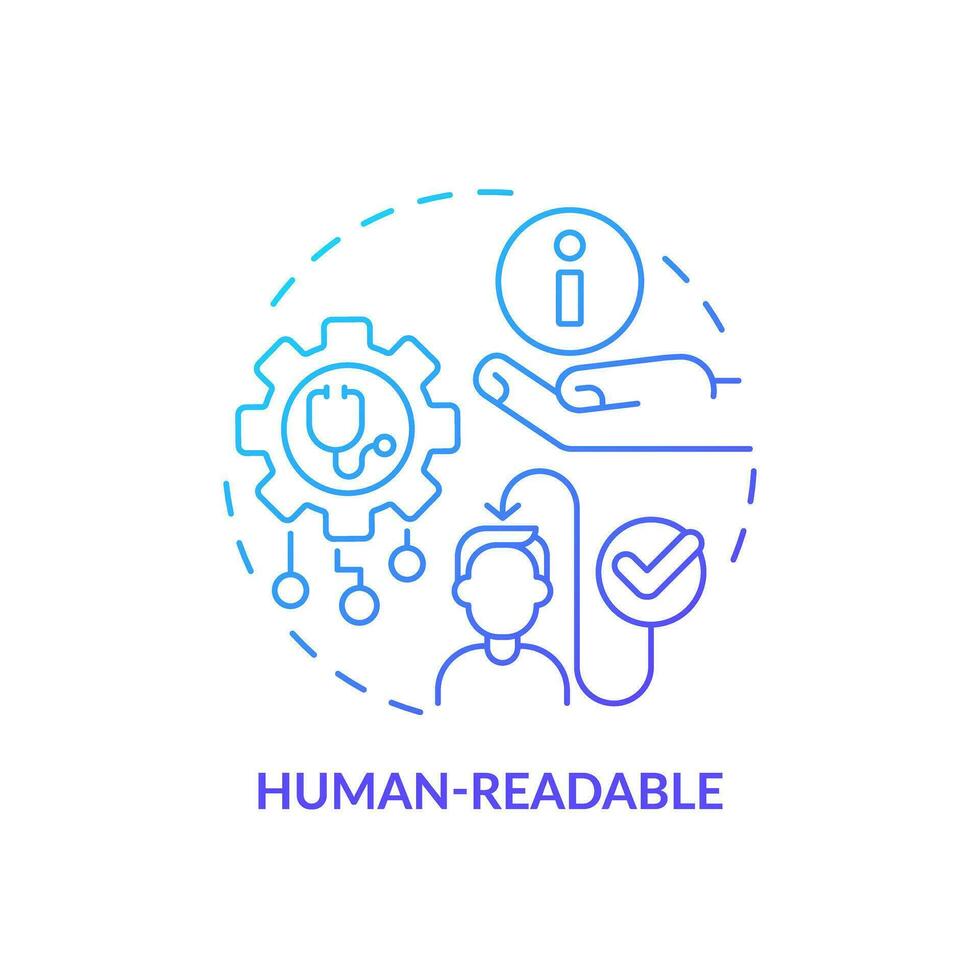 2D gradient blue icon human-readable concept, isolated vector, health interoperability resources thin line illustration. vector