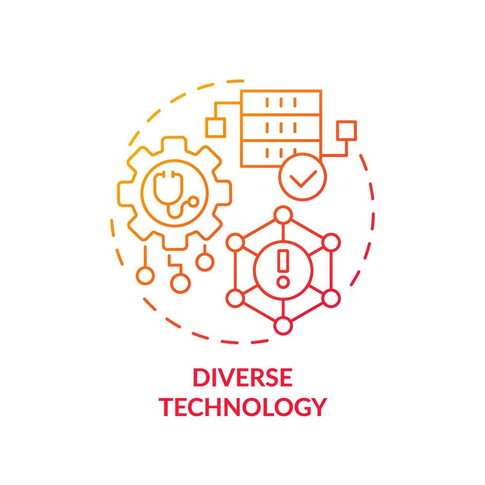 2D gradient red icon diverse technology concept, isolated vector, health interoperability resources thin line illustration. vector