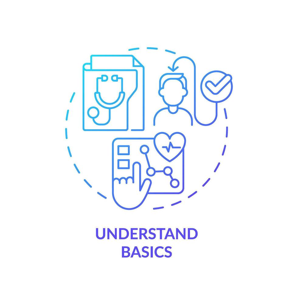 2D gradient blue icon understand basics concept, isolated vector, health interoperability resources thin line illustration. vector