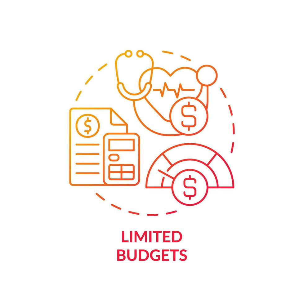 2D gradient red icon limited budgets concept, isolated vector, health interoperability resources thin line illustration. vector