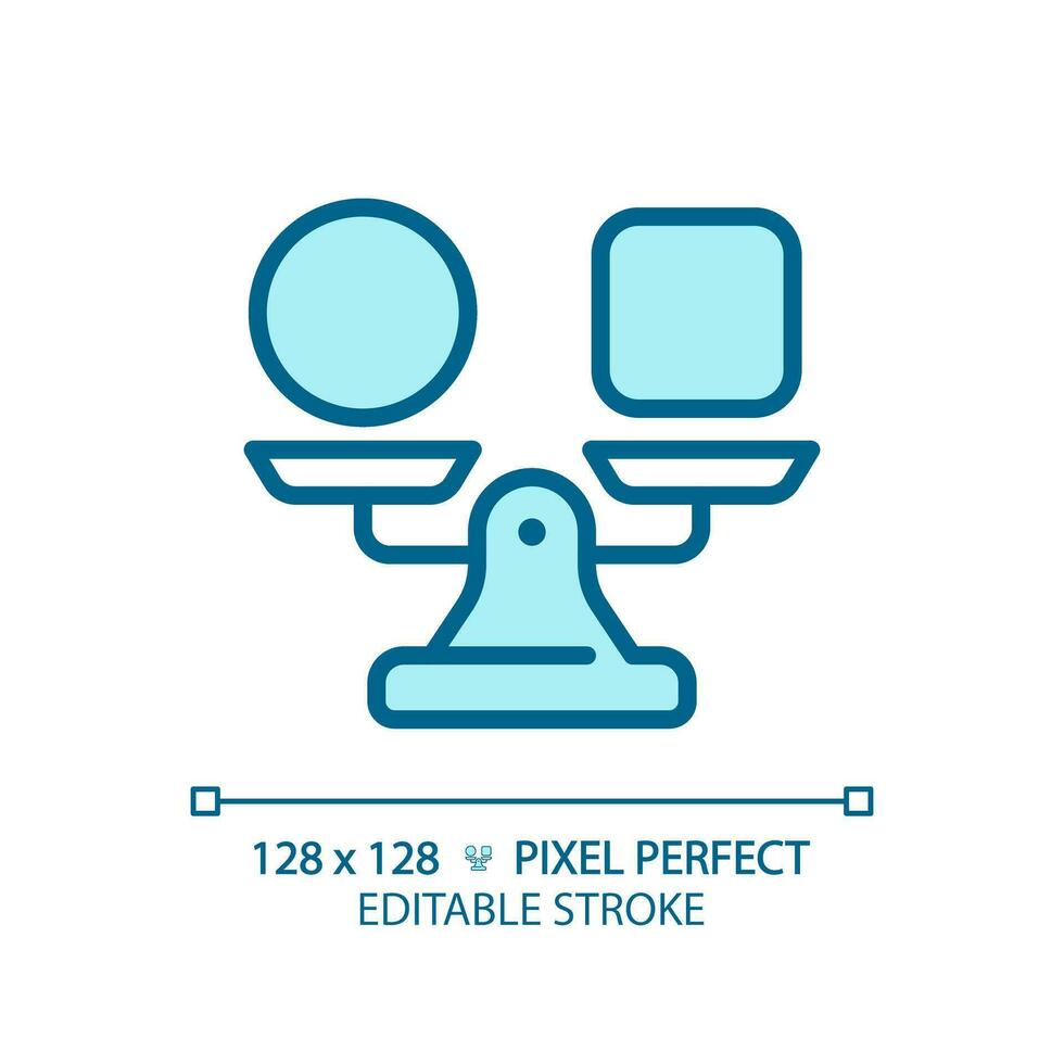 2D pixel perfect editable blue circle and square shape on weight scale icon, isolated vector, thin line illustration representing comparisons. vector