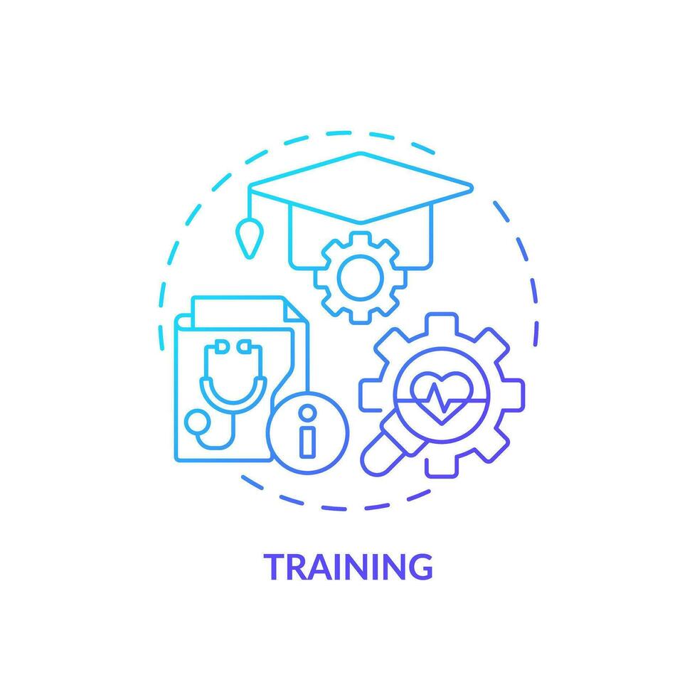 2D gradient blue icon training concept, isolated vector, health interoperability resources thin line illustration. vector