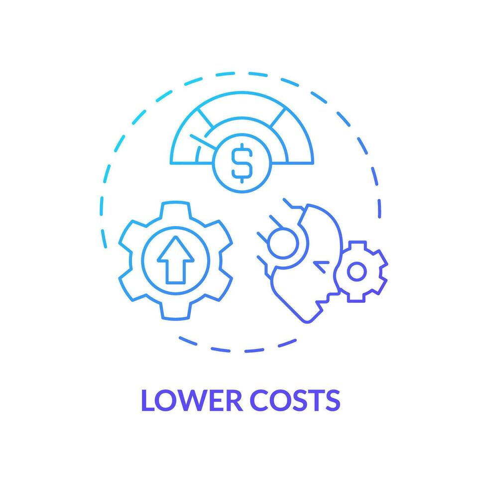 2D lower costs gradient icon representing AI ops, isolated vector, blue thin line illustration. vector