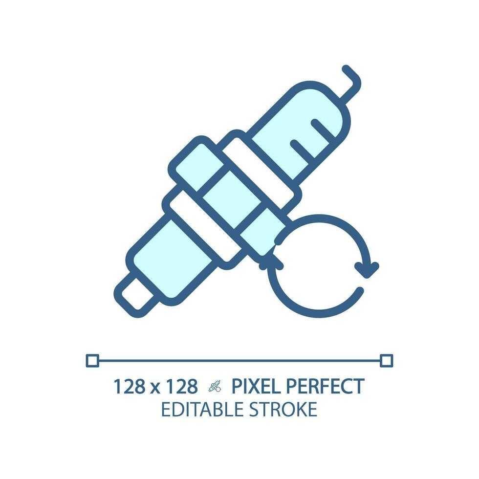 2D pixel perfect editable blue car spark plug icon, isolated vector, thin line illustration representing car service and repair. vector