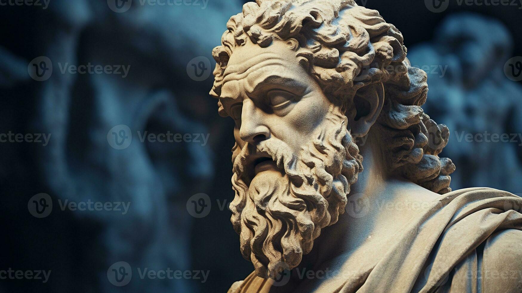 AI generated Generative AI, Stoicism concept, sculpture of a stoic, representing philosophy, ancient greek god statue photo