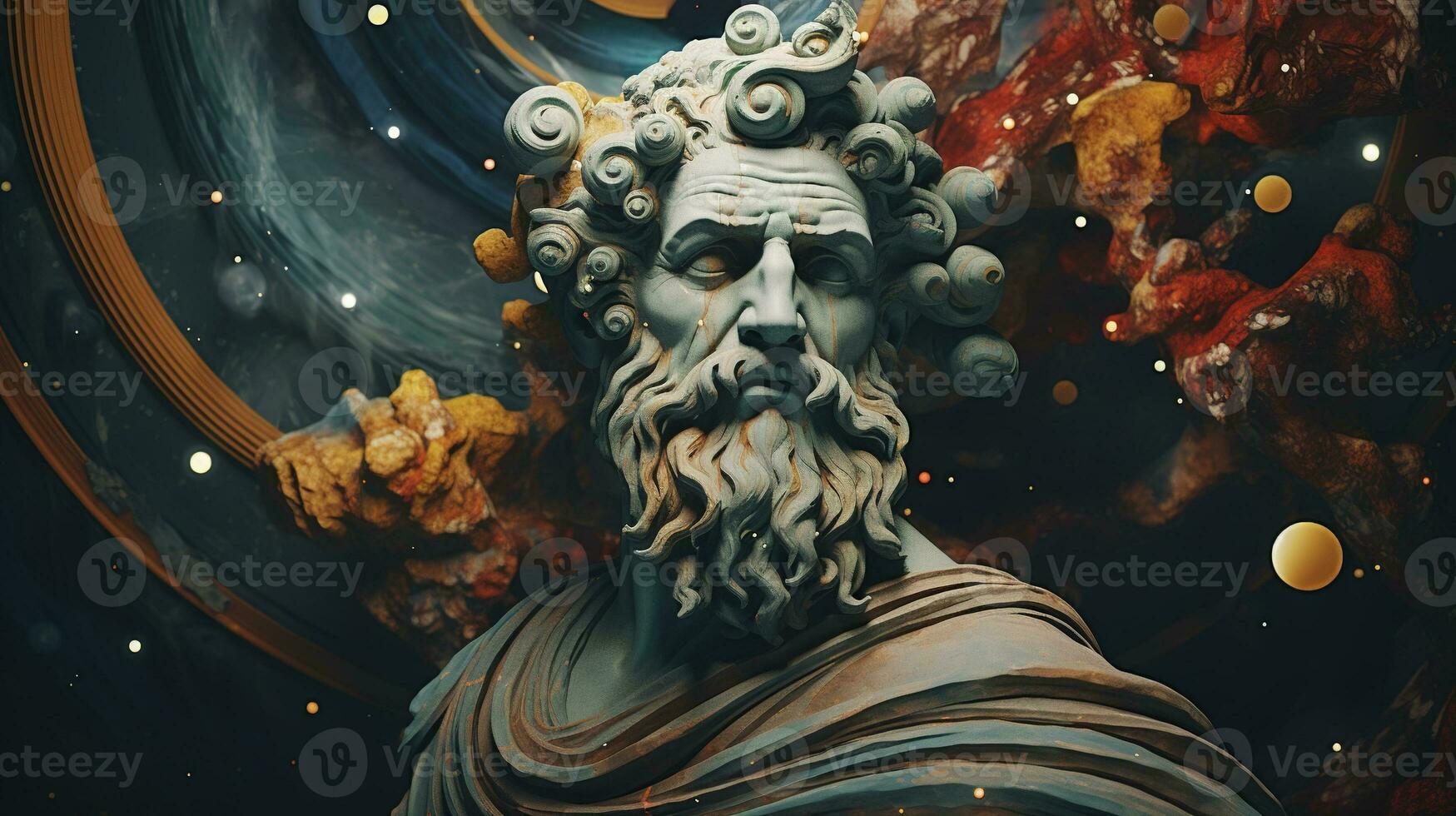 AI generated Generative AI, Stoicism concept, sculpture of a stoic, representing philosophy, ancient greek god statue photo