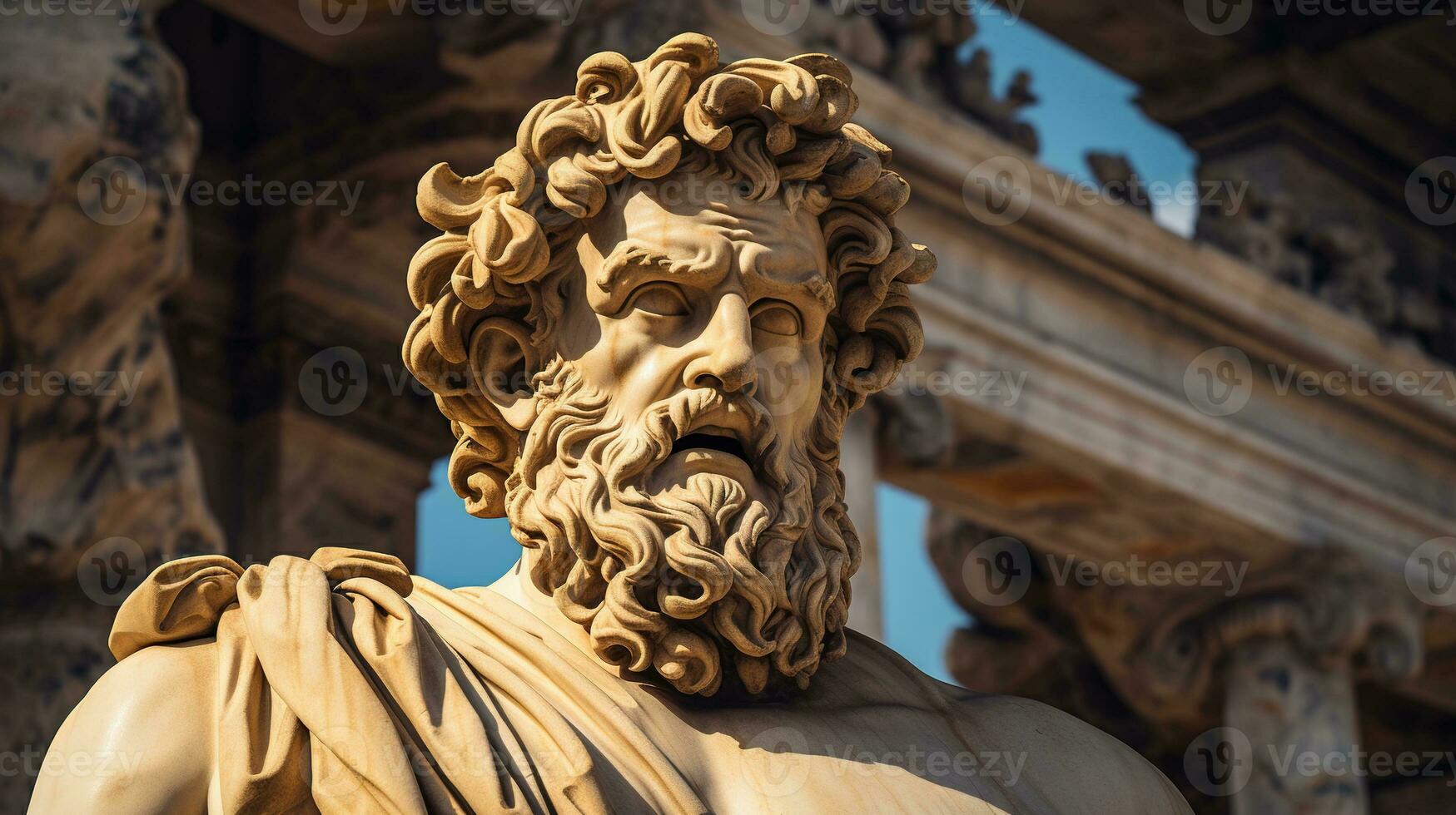 AI generated Generative AI, Stoicism concept, sculpture of a stoic, representing philosophy, ancient greek god statue photo