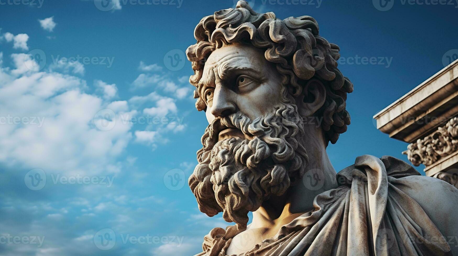 AI generated Generative AI, Stoicism concept, sculpture of a stoic, representing philosophy, ancient greek god statue photo