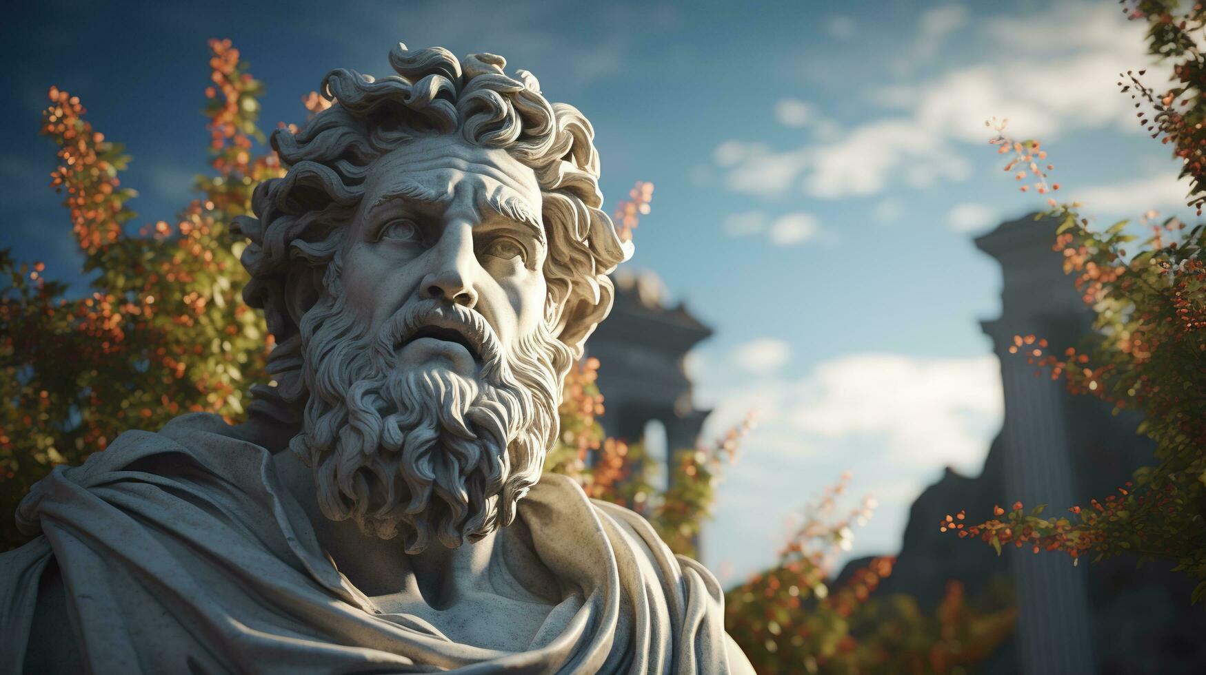 AI generated Generative AI, Stoicism concept, sculpture of a stoic, representing philosophy, ancient greek god statue photo