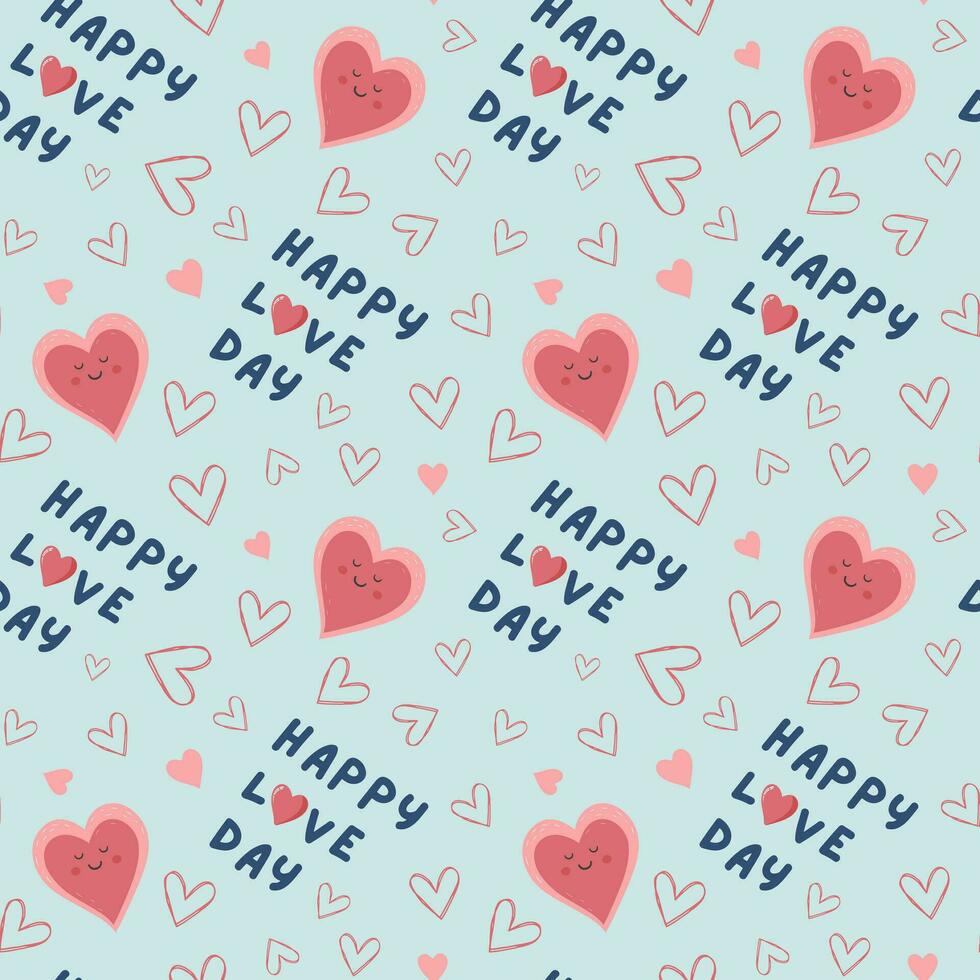 Seamless pattern heart shapes and text Happy Love Day. Valentine's Day background. Love pattern vector