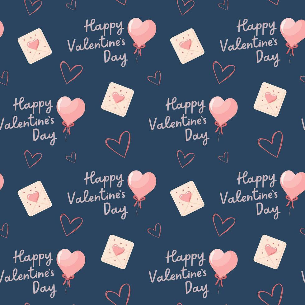 Cute hearts balloons and love letters vector pattern. Valentine's Day background. Heart shape and text.