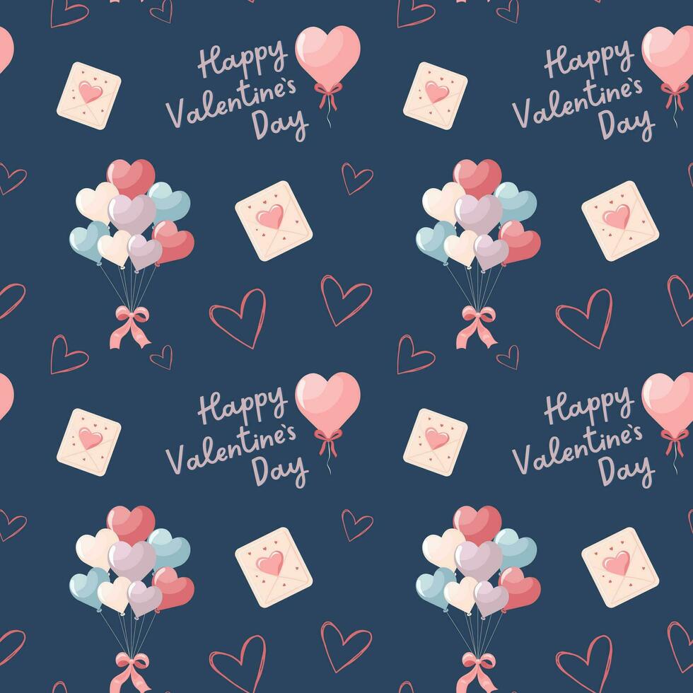 Cute hearts balloons and love letters vector pattern. Valentine's Day background. Heart shape and text.