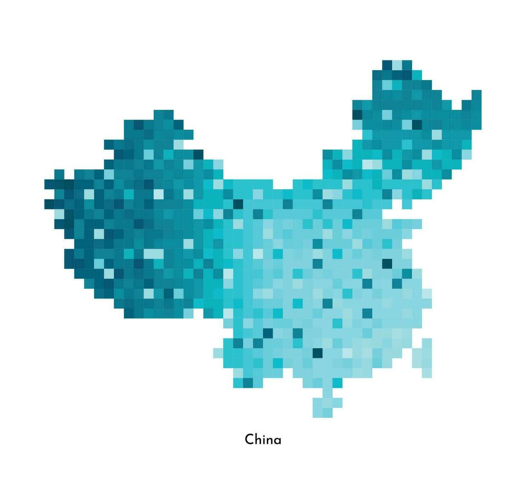 vector aislado geométrico ilustración con simplificado glacial azul silueta de China mapa. píxel Arte estilo para nft modelo. punteado logo con degradado textura para diseño en blanco antecedentes