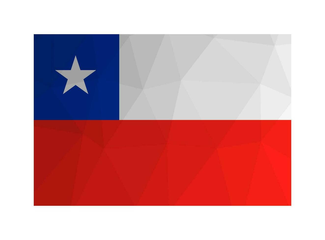 Vector isolated illustration. National chilean flag with five-pointed star and in white, red, blue colors. Official symbol of Chile. Creative design in low poly style with triangular shapes
