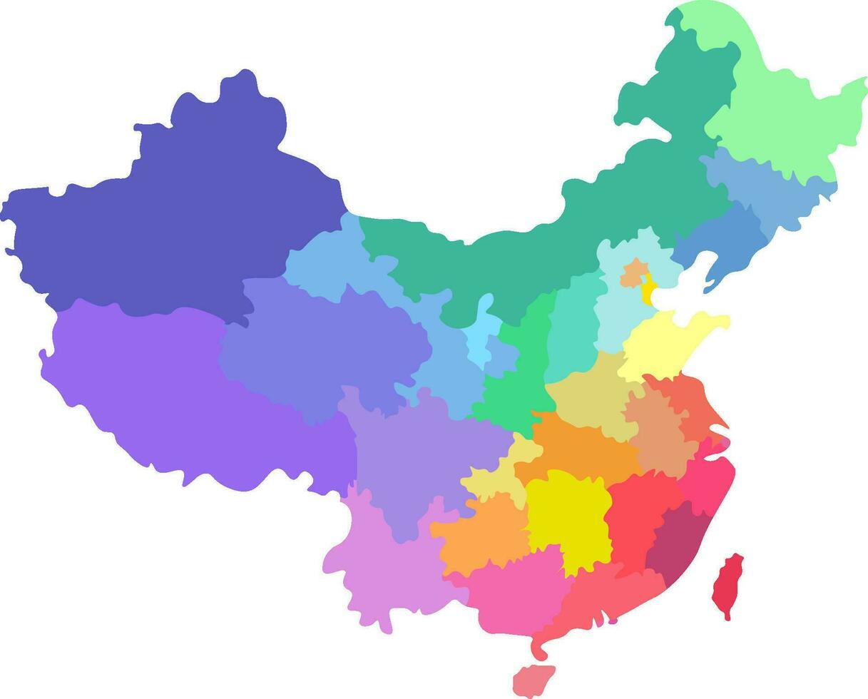 Vector isolated illustration of simplified administrative map of China. Borders of the provinces, regions. Multi color silhouettes.
