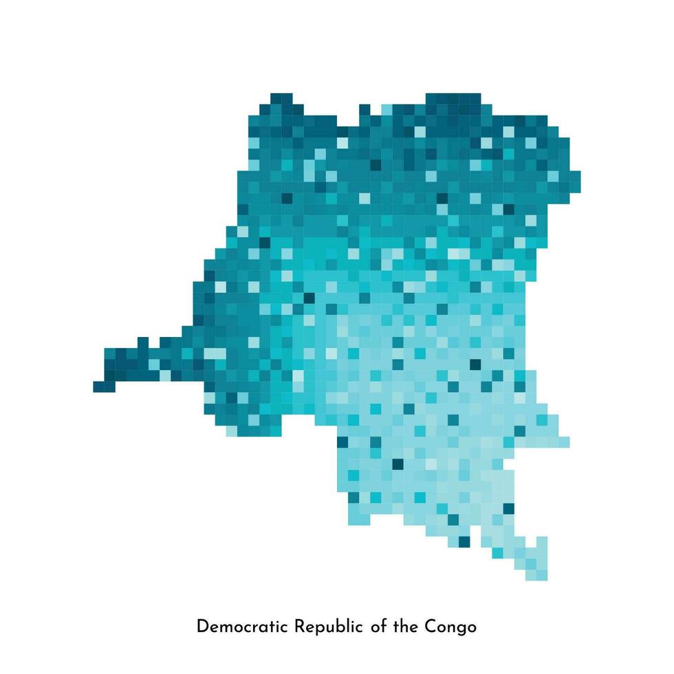 Vector isolated geometric illustration with simplified icy blue silhouette of Democratic Republic of the Congo map. Pixel art style for NFT template. Dotted logo with gradient texture