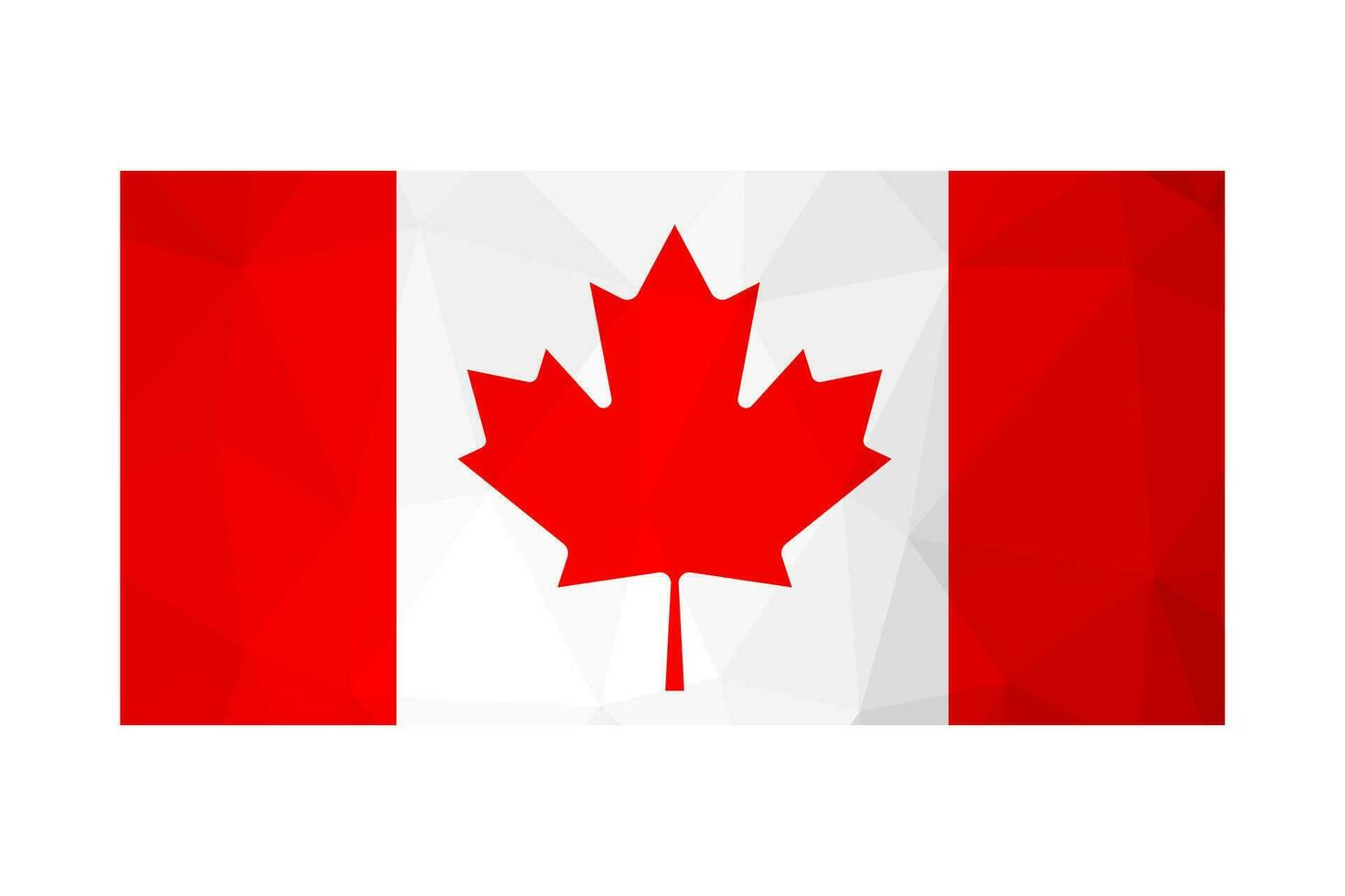 Vector isolated illustration. National Canadian flag with red Maple Leaf. Official patriotic symbol of Canada. Creative design in low poly style with triangular shapes. Gradient effect.