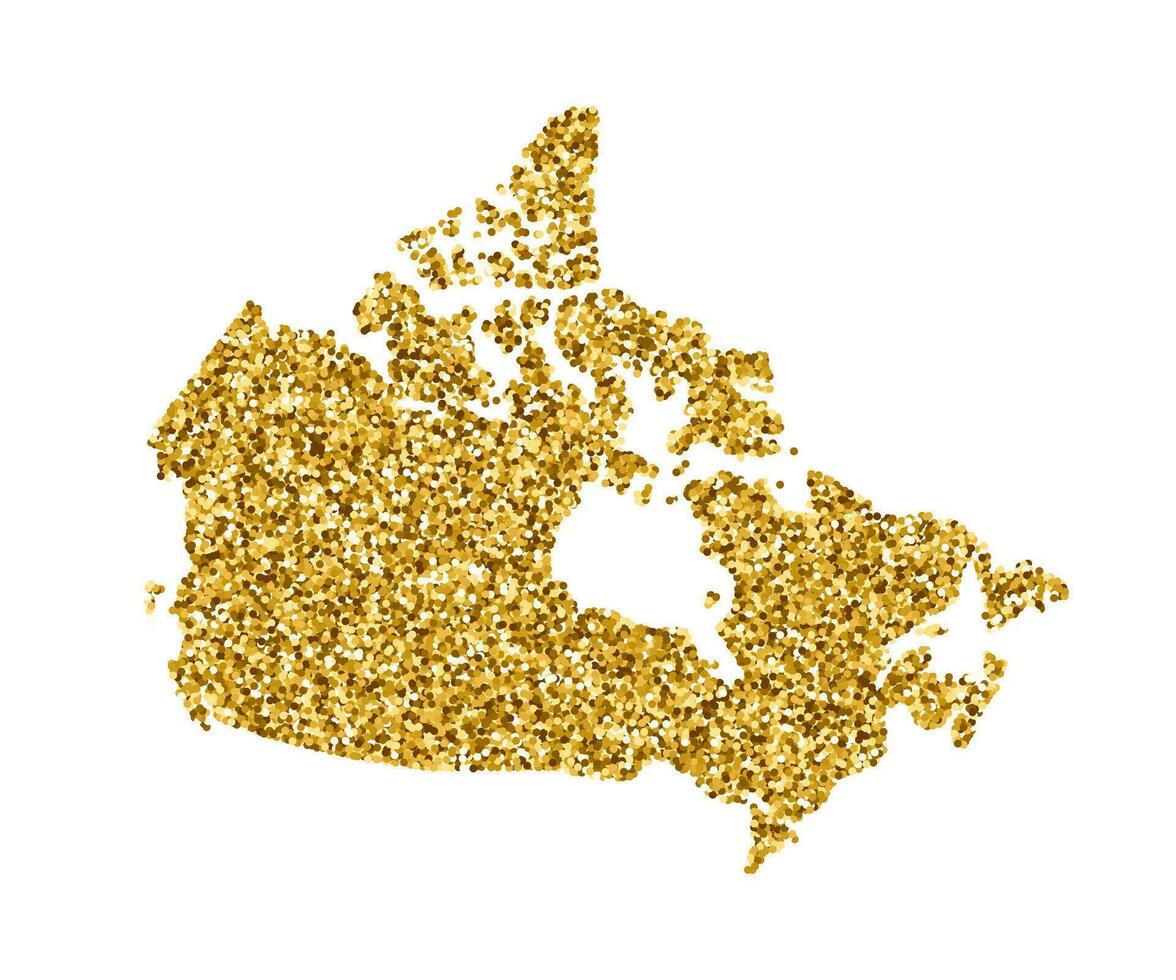 Vector isolated illustration with simplified Canada map. Decorated by shiny gold glitter texture. Christmas and New Year holidays' decoration for greeting card.