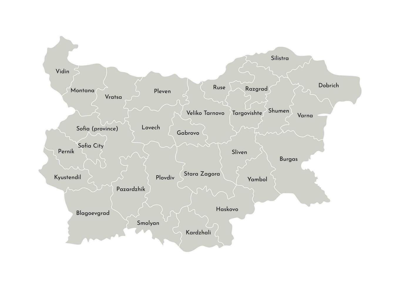 vector aislado ilustración de simplificado administrativo mapa de Bulgaria. fronteras y nombres de el provincias, regiones. gris siluetas blanco describir.