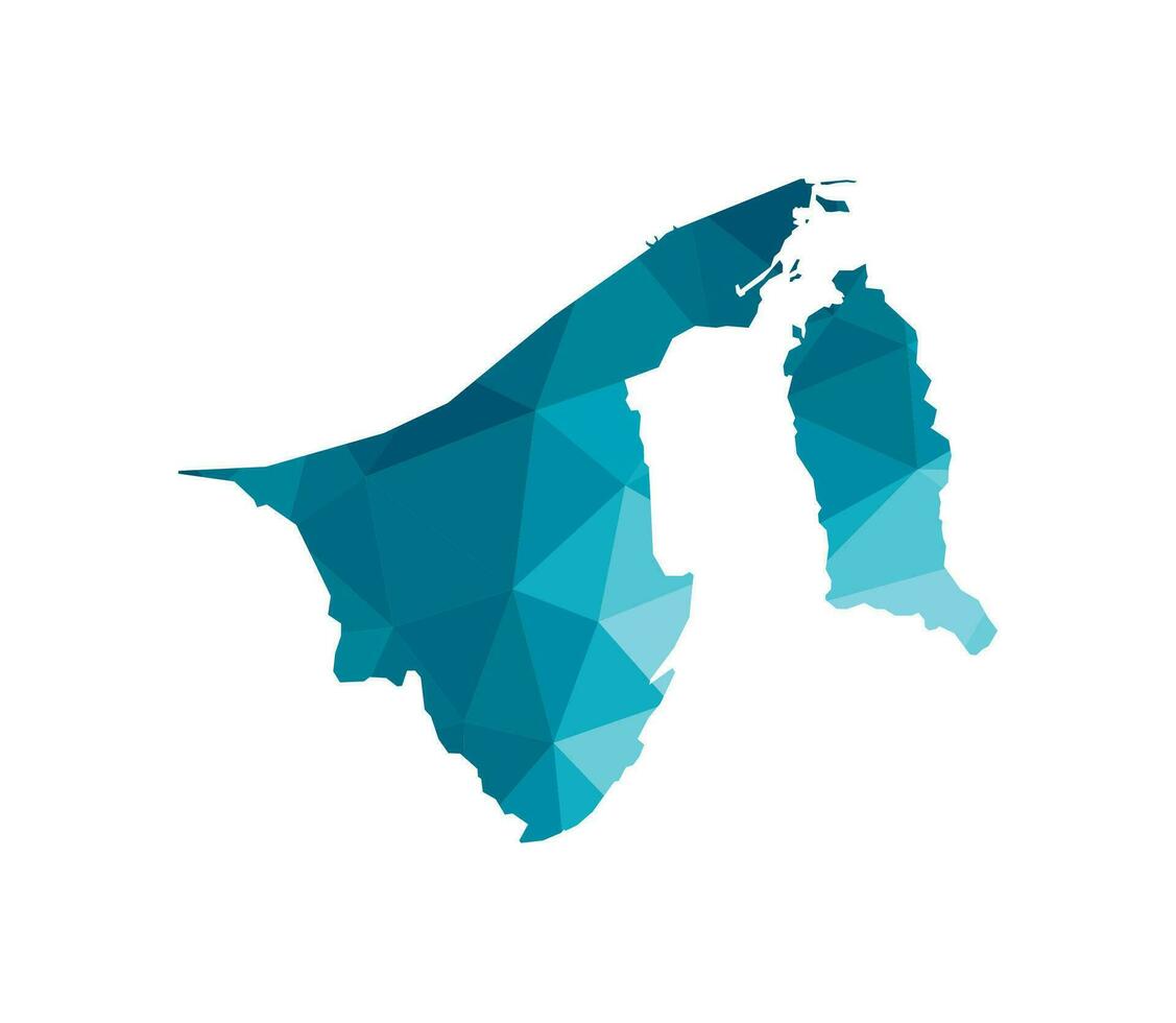 Vector isolated illustration icon with simplified blue silhouette of Brunei map. Polygonal geometric style, triangular shapes. White background.