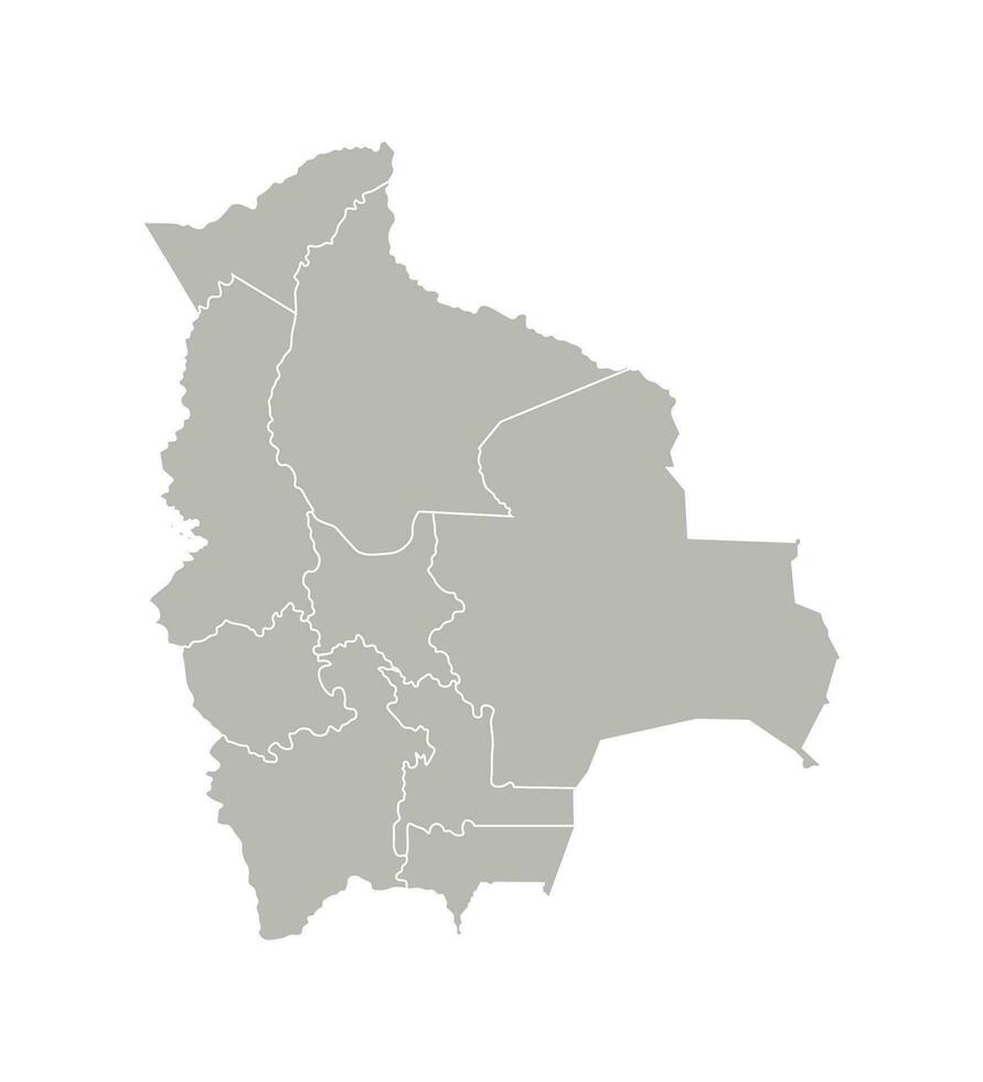 Vector isolated illustration of simplified administrative map of Bolivia. Borders of the departments, regions. Grey silhouettes. White outline