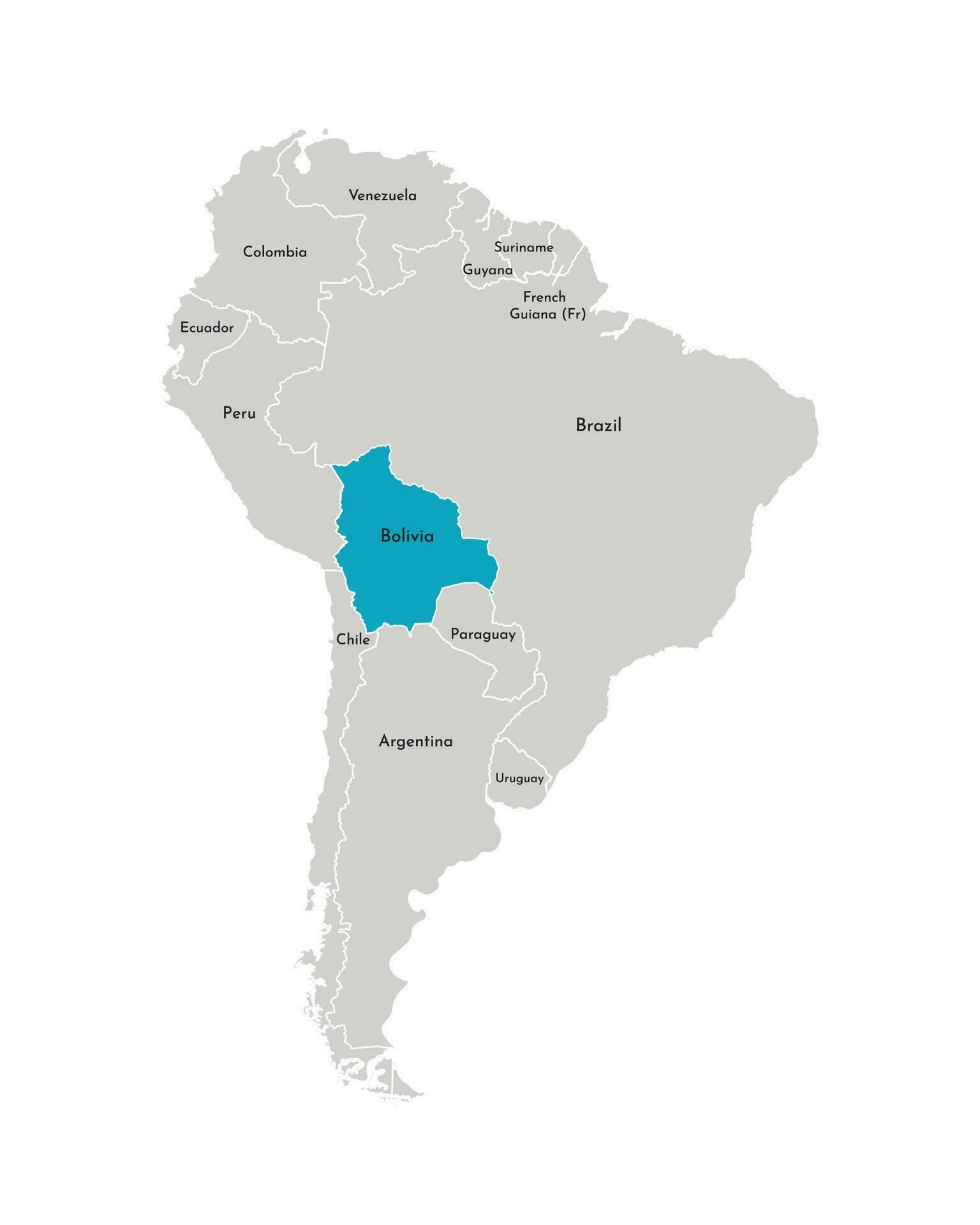 Vector Illustration With Simplified Map Of South America Continent With Illustration With Simplified Map Of South America Continent With Blue Contour Of Bolivia Grey Silhouettes White Outline Of States Border Vector 