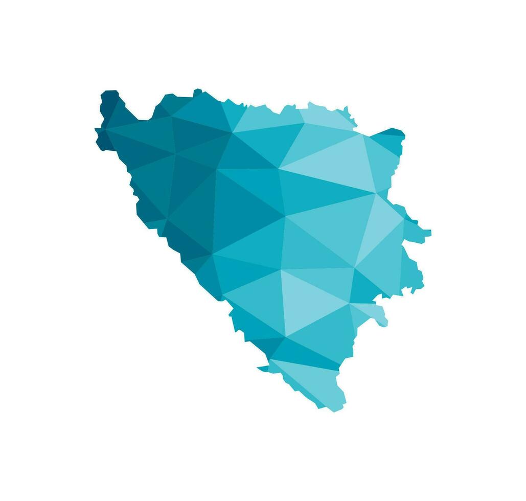 Vector isolated illustration icon with simplified blue silhouette of Bosnia and Herzegovina map. Polygonal geometric style, triangular shapes. White background.